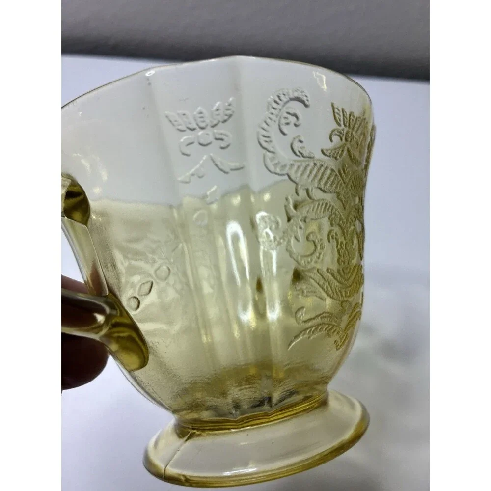 Federal Madrid Depression Amber Yellow Glass Open Sugar Bowl Dish Vintage
